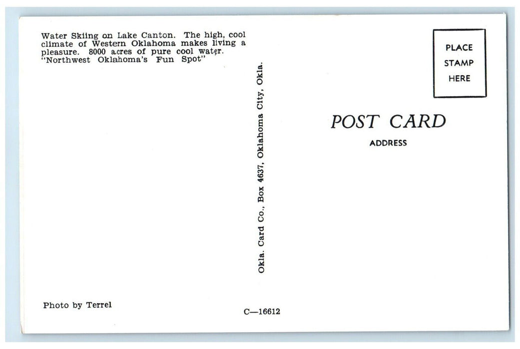 c1960 Water Skiing Lake Canton Fun Spot Northwest Western Oklahoma OK Postcard