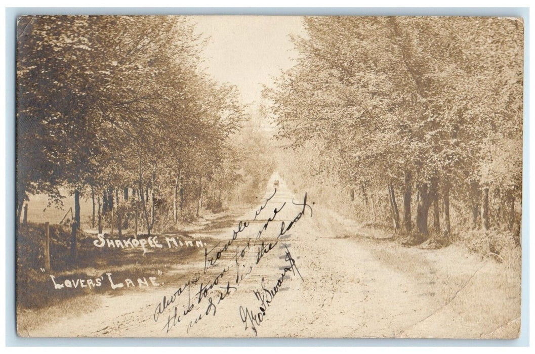 1909 Lovers Lane Shakopee St. Paul Minnesota MN, Dirt Road RPPC Photo Postcard