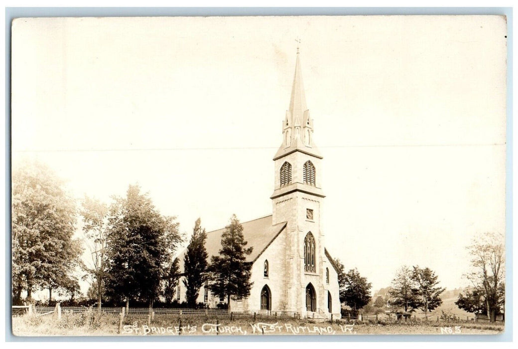 c1910's St. Bridget's Church West Rutland Vermont VT RPPC Photo Antique Postcard