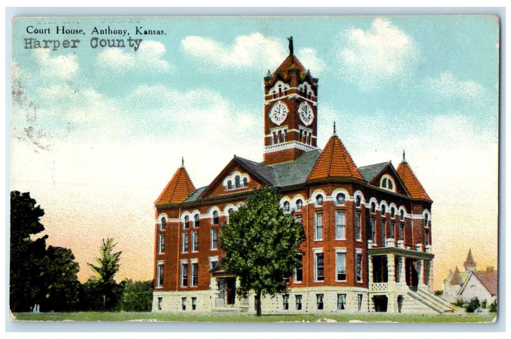 c910's Court House Building Harper County Anthony Kansas KS Antique Postcard
