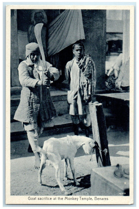 c1940's Goat Sacrifice at Monkey Temple Varanasi Uttar Pradesh India Postcard