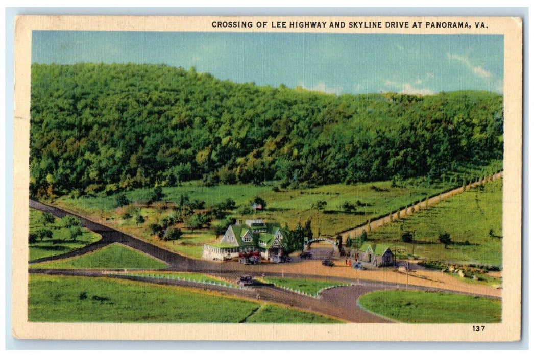 1938 Crossing Of Lee Highway And Skyline Drive Panorama Virginia VA Postcard