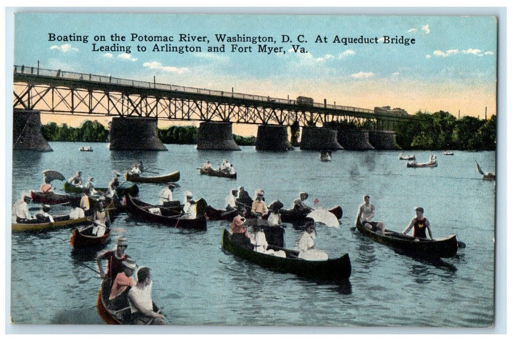 Boating On Potomac River Washington DC Aqueduct Bridge Fort Myer VA Postcard