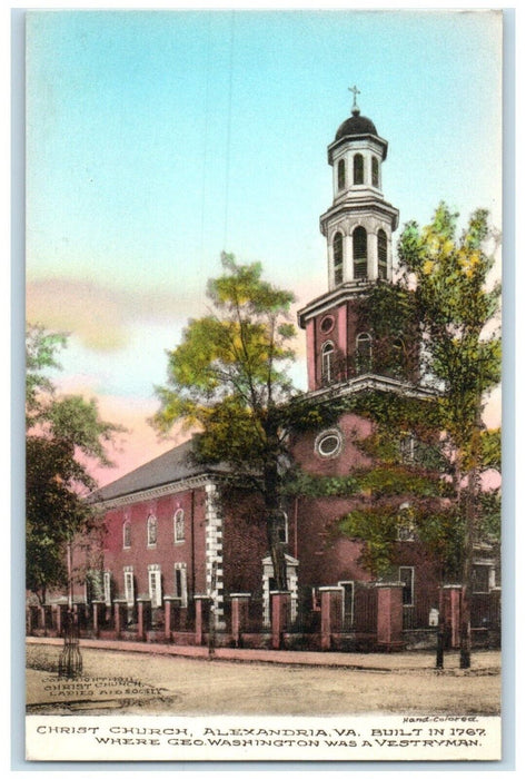 Christ Church Alexandria VA, Where Geo Washington Vestryman Handcolored Postcard