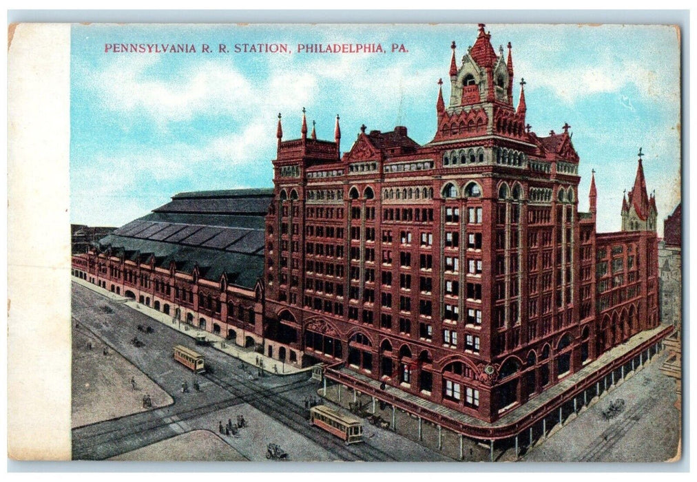 c1910's Pennsylvania Railroad Station Trolley Philadelphia Pennsylvania Postcard