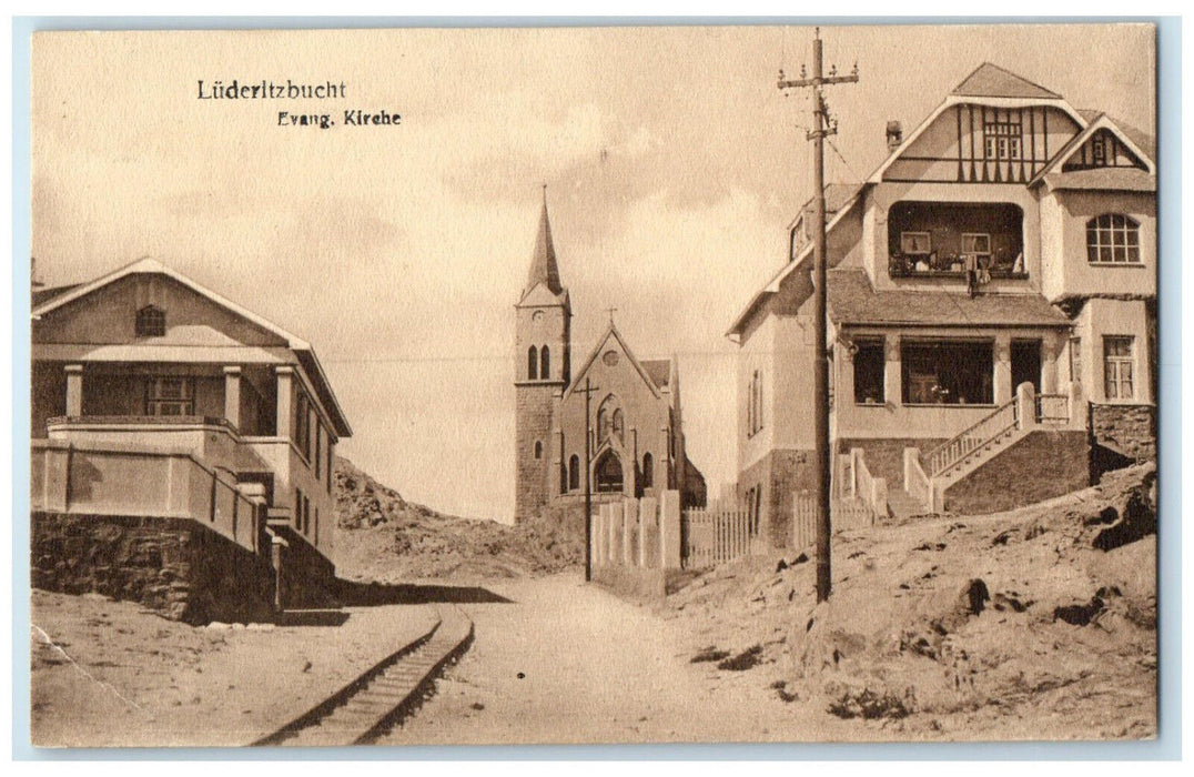 c1910 Road Scene Luderitzbucht Protestant Church Namibia Africa Postcard