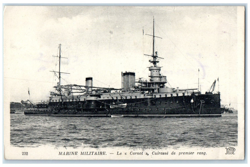 1919 Battleship Military Navy Le Carnot First Rank Breastplate France Postcard