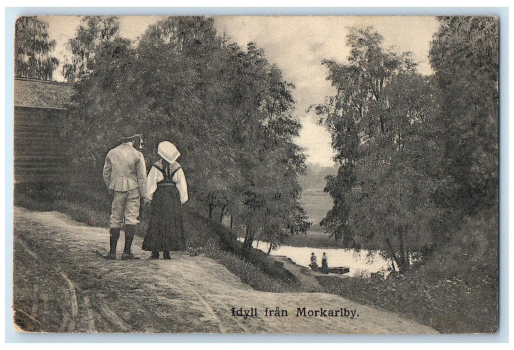 1913 Idyll Fran Morkarlby Sweden Boat Canoeing Antique Posted Postcard