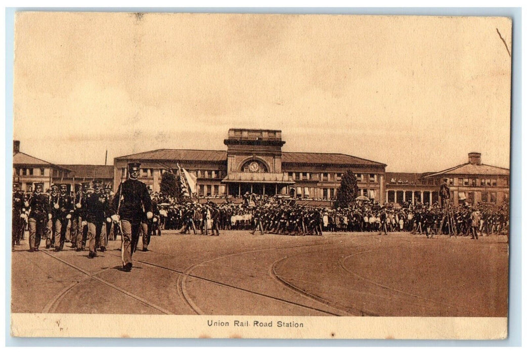 c1910's Union Rail Road Station Parade Rhode Island RI Unposted Antique Postcard