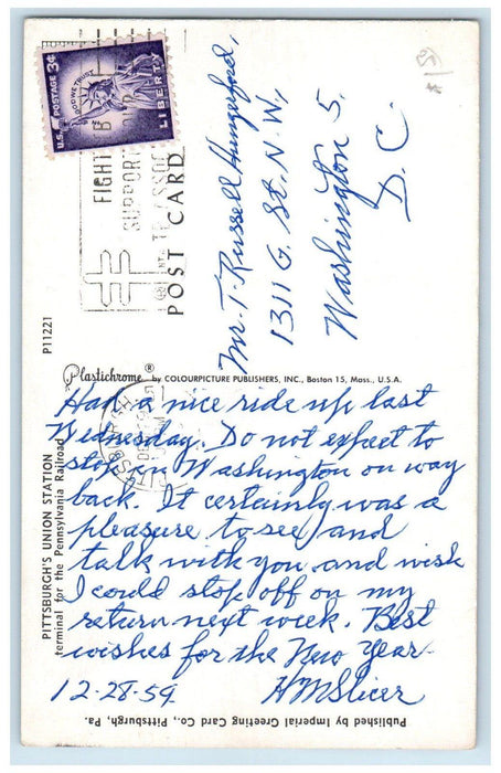 c1950's Pittsburg's Union Station Terminal For Pennsylvania Railroad Postcard