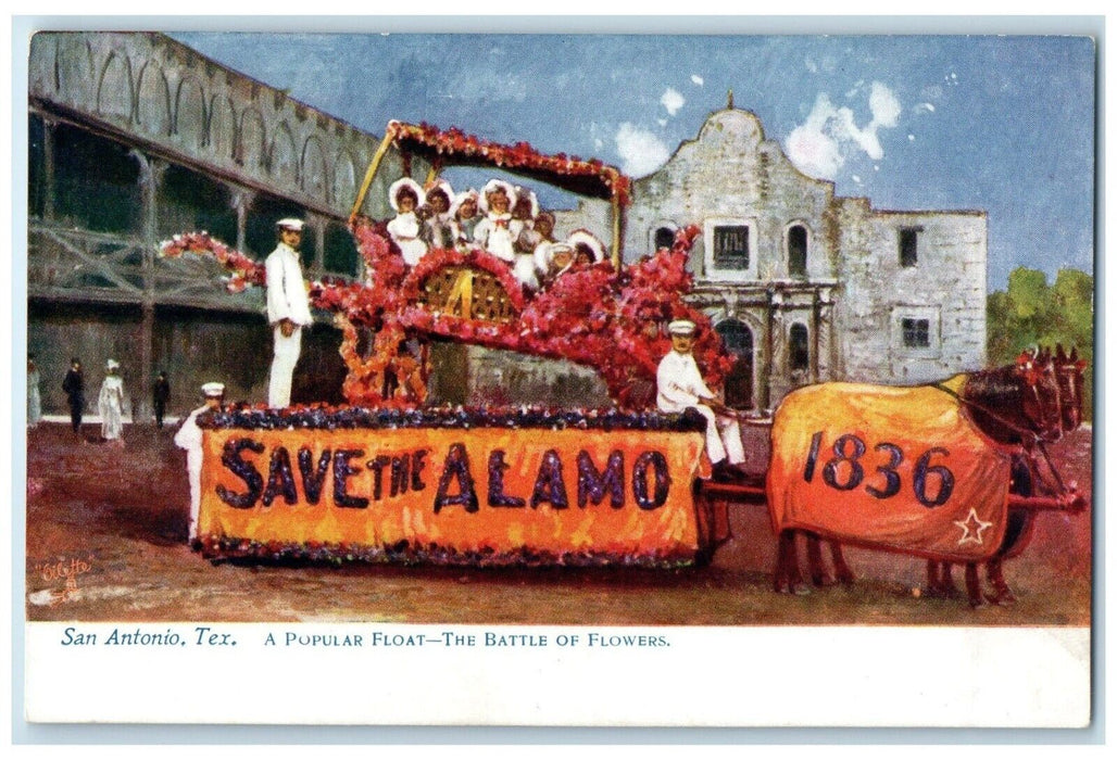 c1910 Popular Float Battle Flowers San Antonio Texas Tuck Son Oilette Postcard