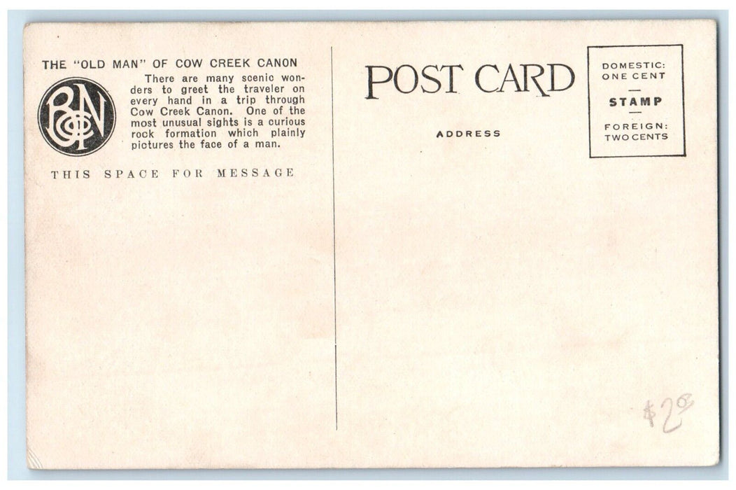 The Old Man Of Cow Creek Canon On SP RY Train Southern Oregon OR Postcard