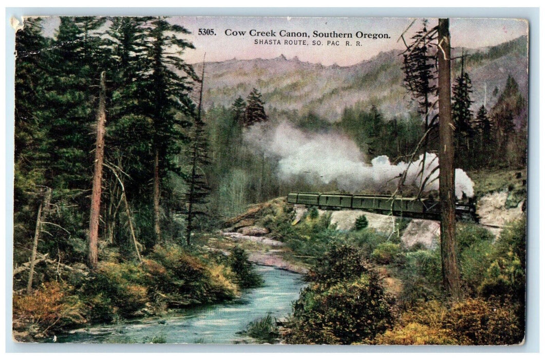 1913 Cow Creek Canon Southern Oregon OR, Shasta Route So. Pac Railroad Postcard