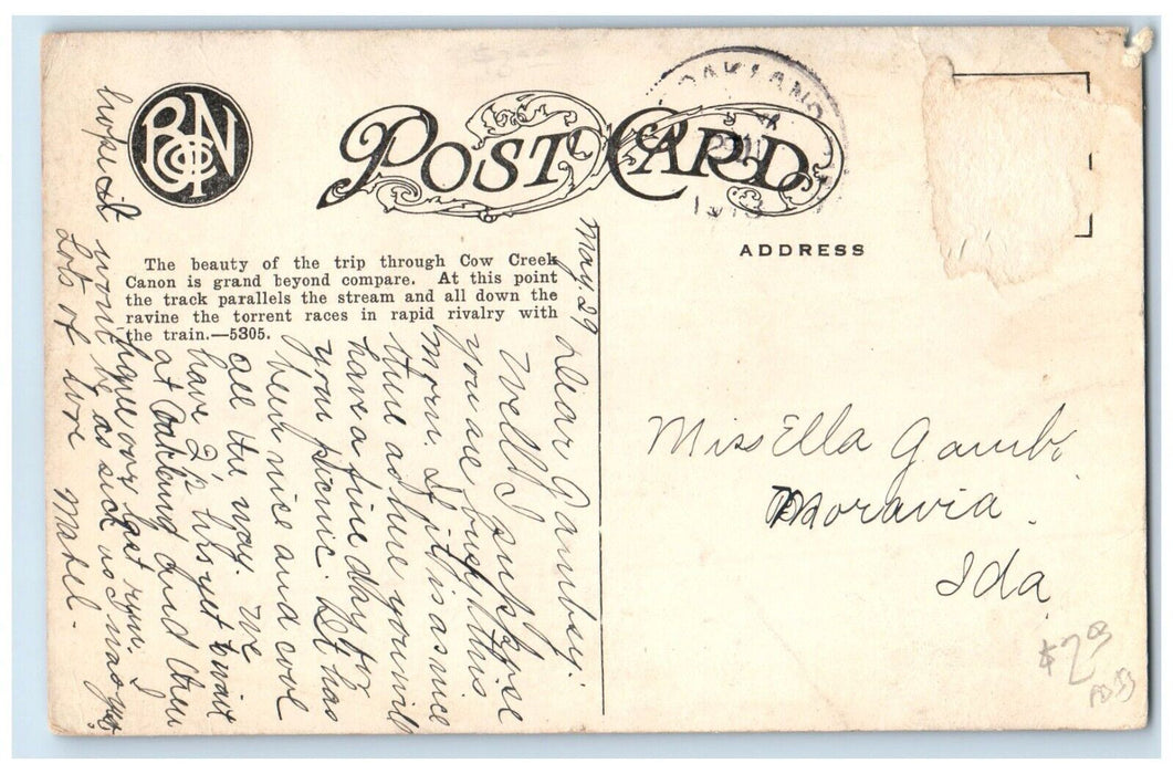 1913 Cow Creek Canon Southern Oregon OR, Shasta Route So. Pac Railroad Postcard