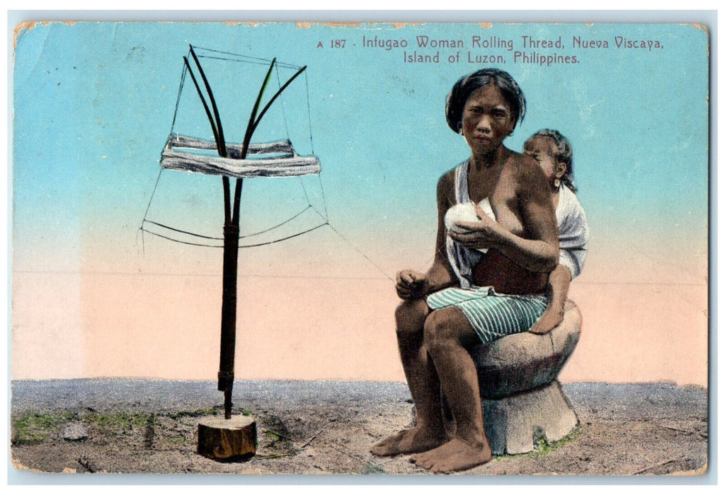 c1910 Ifugao Woman Rolling Thread Nueva Viscaya Luzon Philippines Postcard