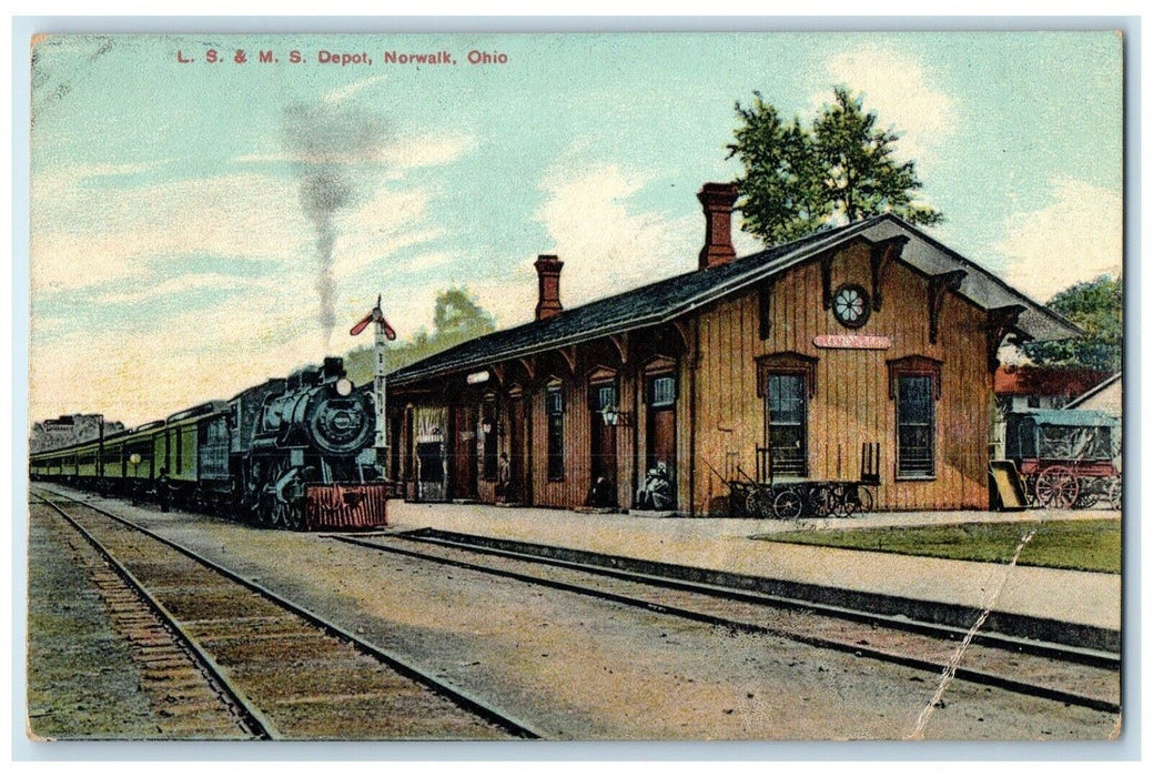 c1910's L S & M S Depot Station Railroad Train Norwalk Ohio OH Antique Postcard