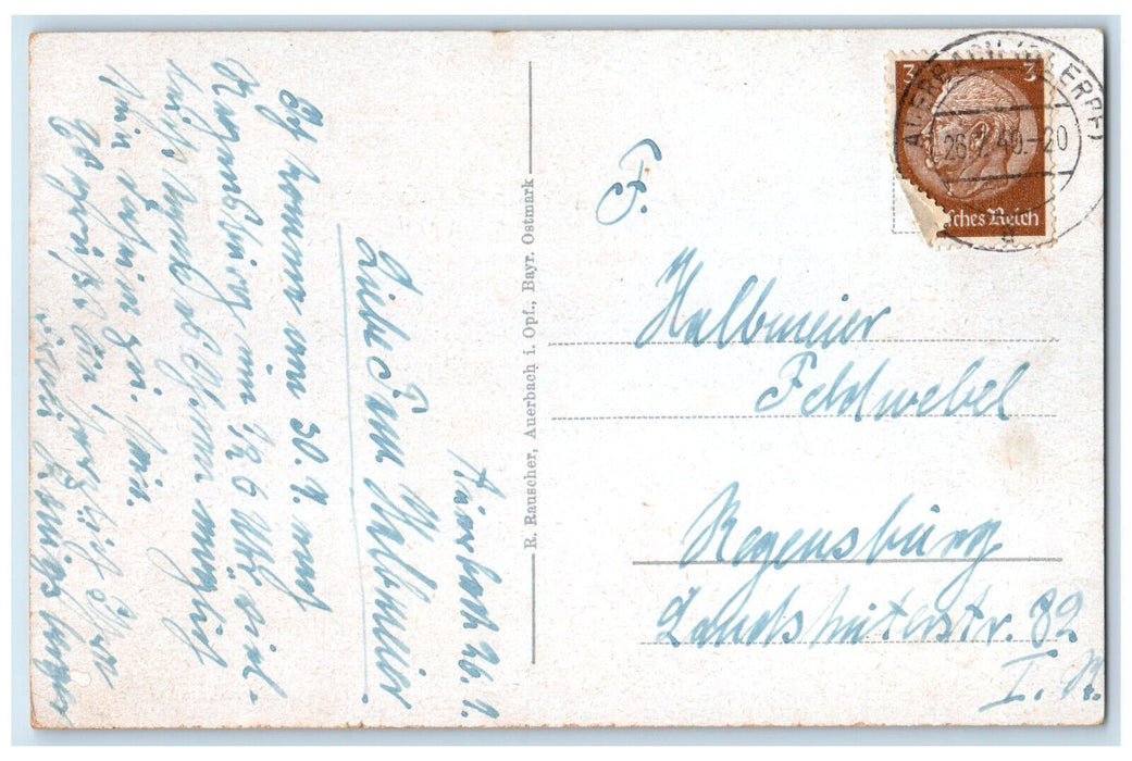 c1940's General View of Bavarian Ostmark Auerbach Germany Posted Postcard