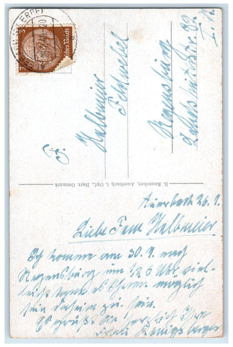 c1940's General View of Bavarian Ostmark Auerbach Germany Posted Postcard