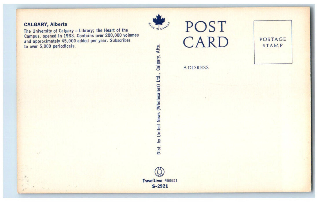 c1950's Library Building University of Calgary, Calgary Alberta Canada Postcard