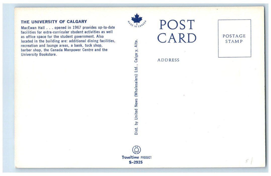 c1950's MacEwan Hall The University of Calgary Alberta Canada Postcard