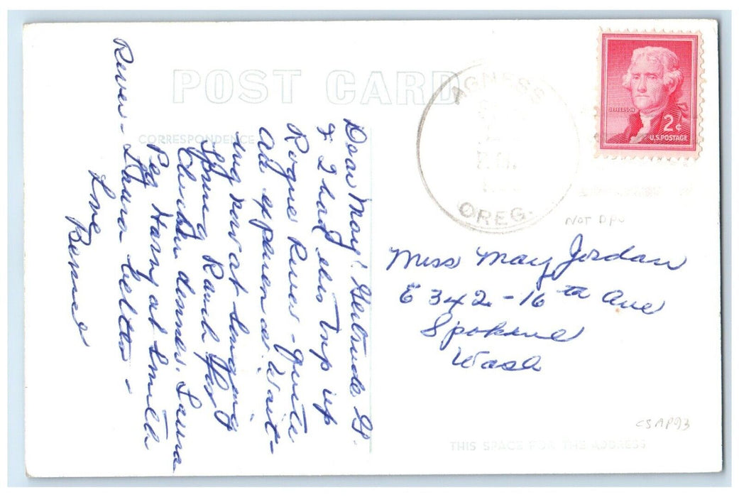 US Mail Boat Approaching Singing Springs Ranch Agness Oregon RPPC Photo Postcard