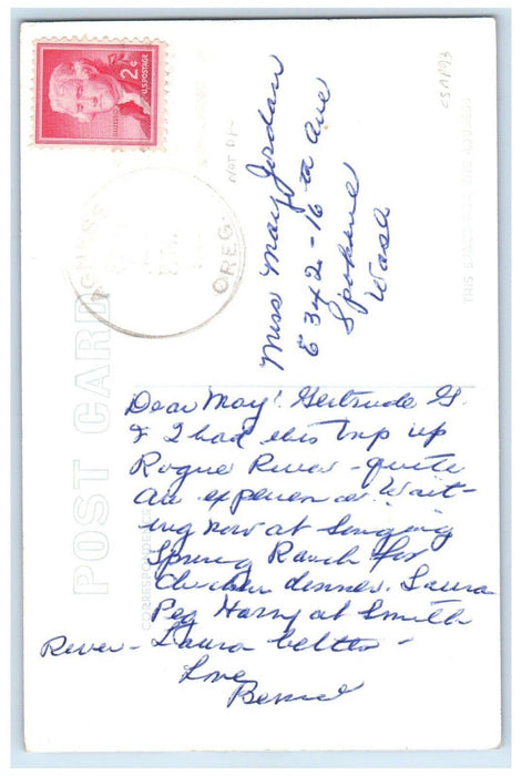 US Mail Boat Approaching Singing Springs Ranch Agness Oregon RPPC Photo Postcard