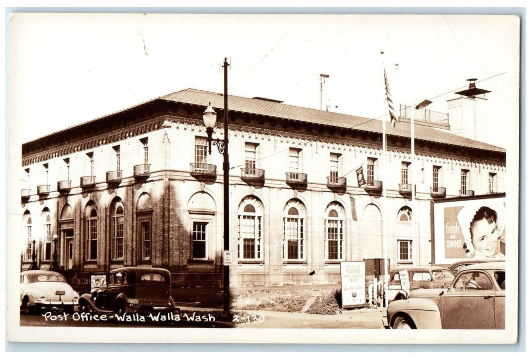 c1940's Post Office Building Cars Walla Walla Washington WA RPPC Photo Postcard