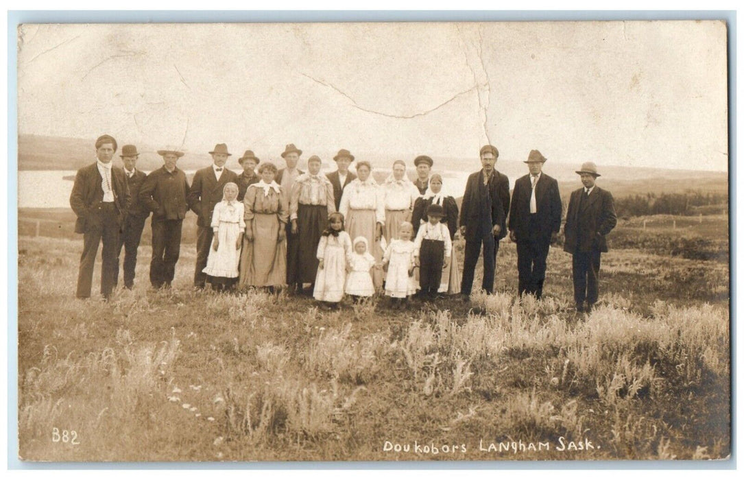 c1910's  Doukhobors in Langham Saskatchewan Canada RPPC Photo Antique Postcard