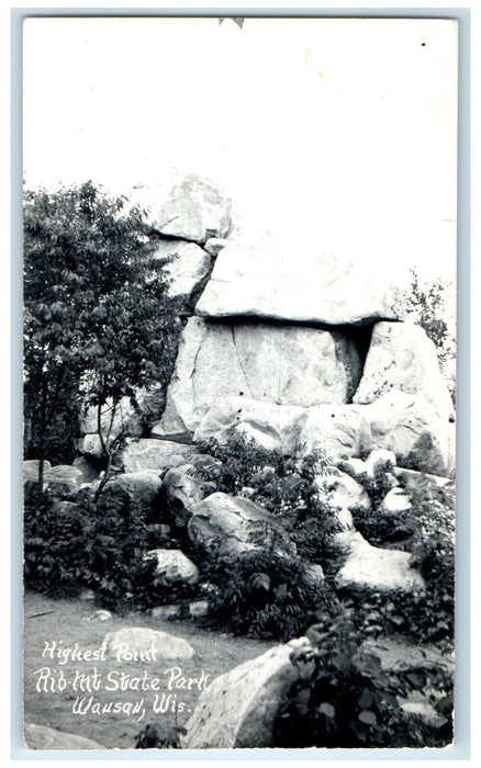 1949 Highest Point Rib Mt. State Park Wausau Wisconsin WI RPPC Photo Postcard