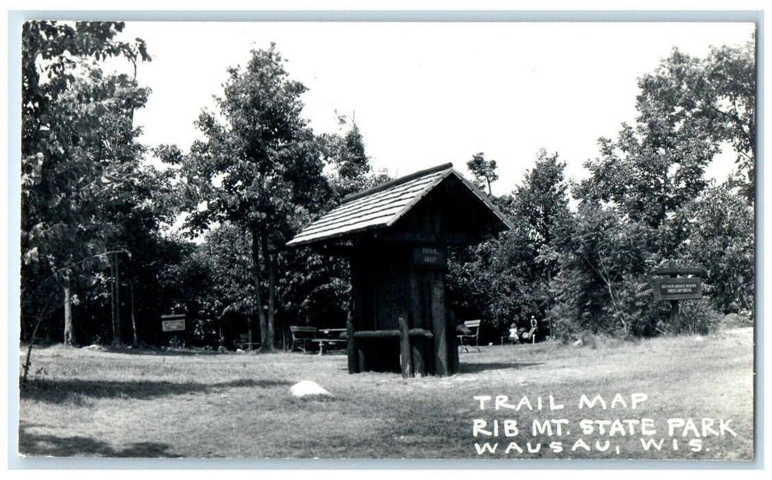 c1940's Trail Map Rib Mt. State Park Wausau Wisconsin WI RPPC Photo Postcard