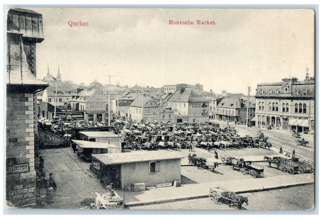 c1910 Montcalm Market Quebec Canada Horse Carriage Antique Unposted Postcard
