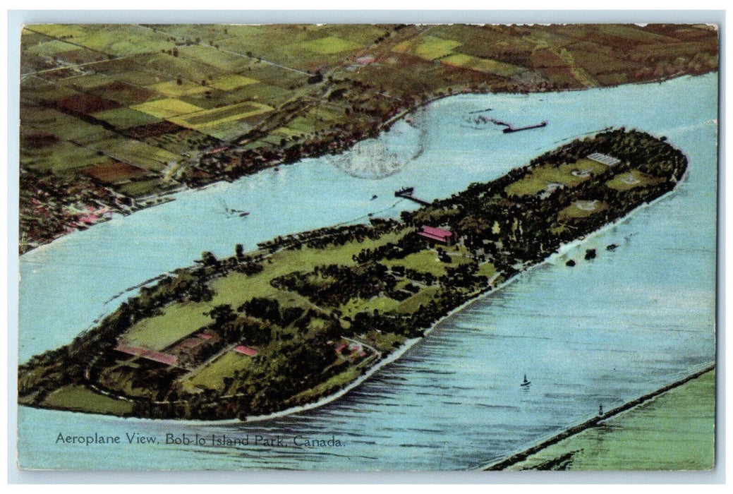 1930 Aeroplane View Bob-Lo Island Park Bois Blanc Island Ontario Canada Postcard