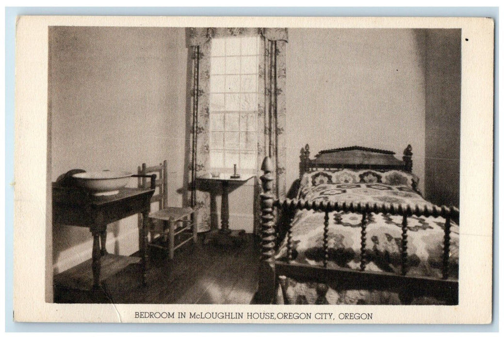 c1940 Interior View Bedroom McLoughlin House Oregon City Oregon Antique Postcard