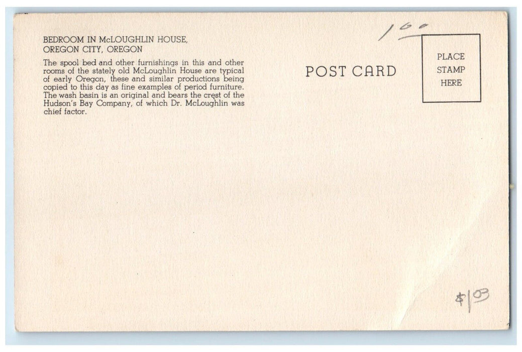 c1940 Interior View Bedroom McLoughlin House Oregon City Oregon Antique Postcard
