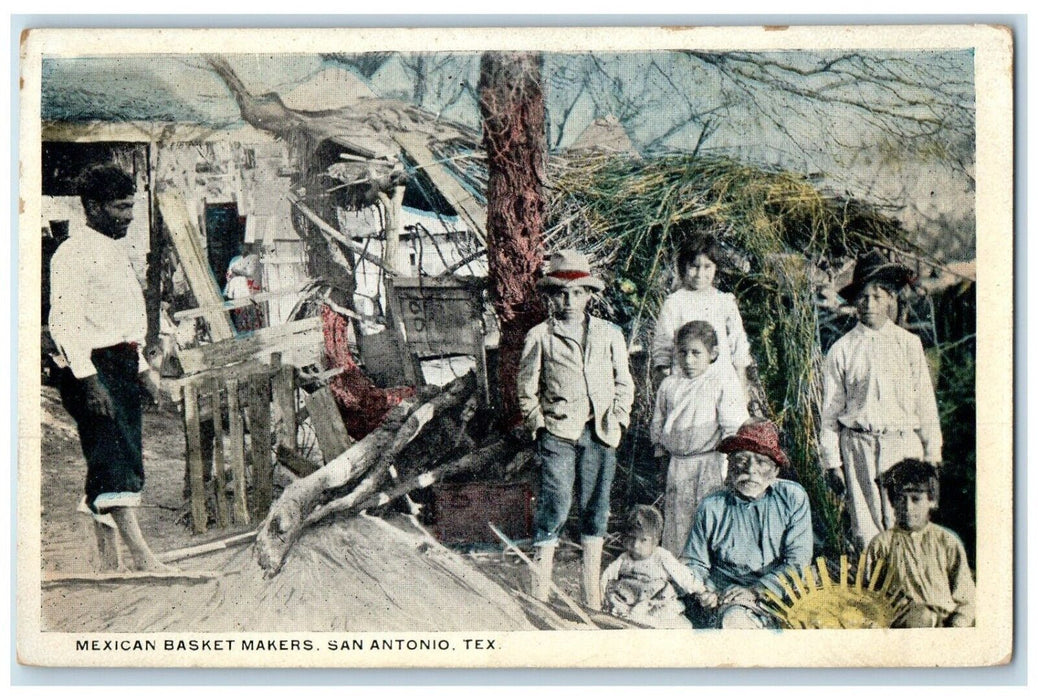 c1920 Children Mexican Basket Makers San Antonio Texas Unposted Vintage Postcard