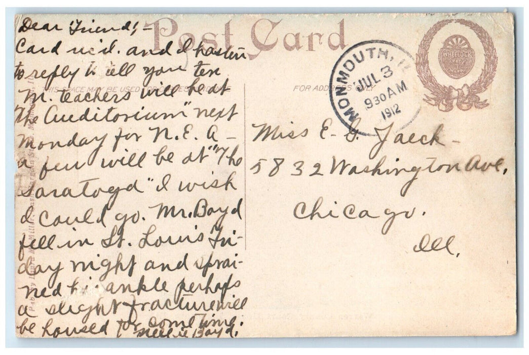 1912 Exterior View Warren County Court House Building Monmouth Illinois Postcard