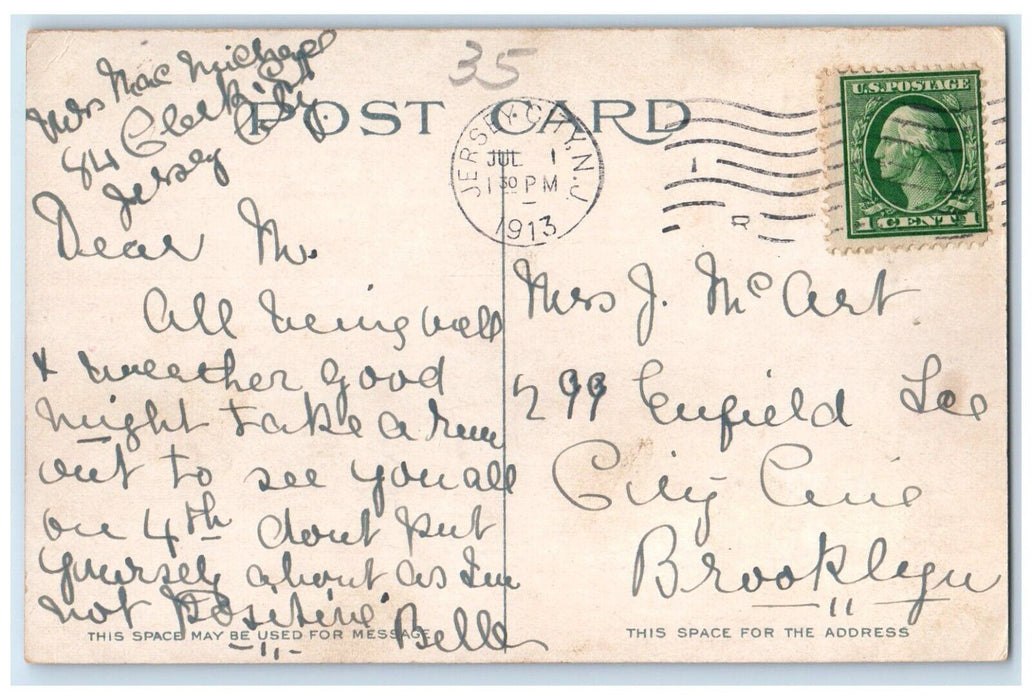 1913 Penn Railroad R R Locomotive Train Shed Jersey City New Jersey NJ Postcard