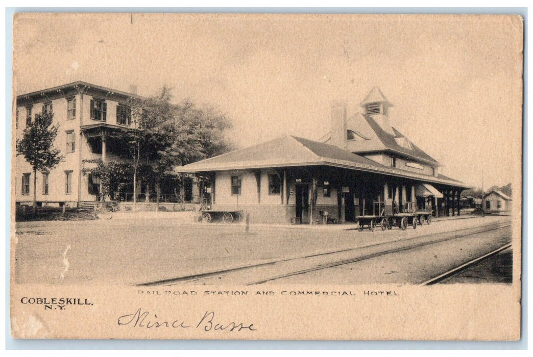 c1907 Railroad Station Depot And Commercial Hotel Cobleskill NY Antique Postcard