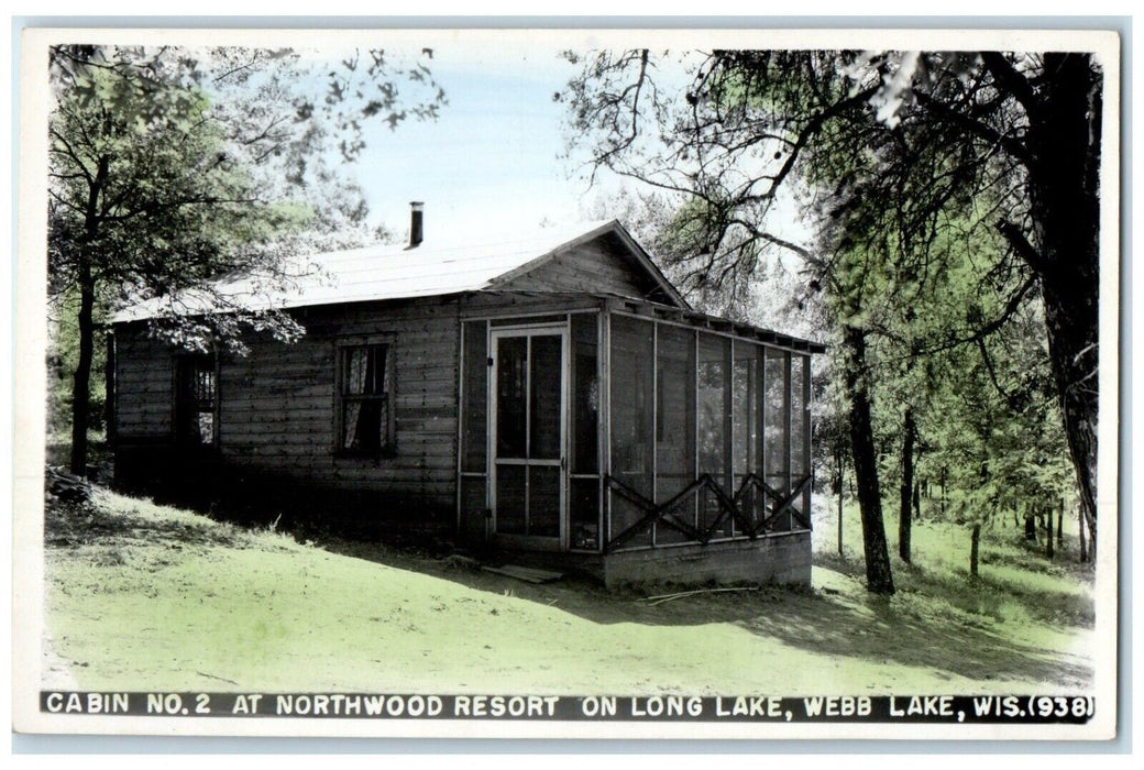 Cabin No. 2 Northwood Resort Long Lake Webb Lake Wisconsin RPPC Photo Postcard