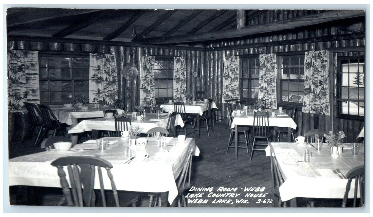 Dining Room Webb Lake Country House Webb Lake Wisconsin WI RPPC Photo Postcard