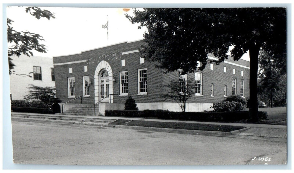 c1940's Post Office Building Whitewater Wisconsin WI RPPC Photo Vintage Postcard