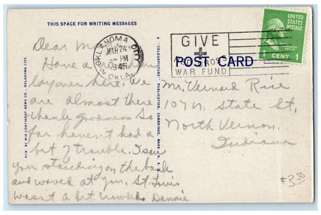 1945 Santa Fe Depot Station Oklahoma City Oklahoma OK Posted Vintage Postcard