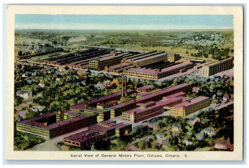 1938 Aerial View of General Motors Plant Oshawa Ontario Canada Postcard