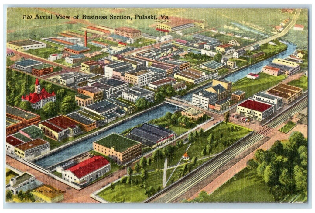 c1910's Aerial View Of Business Section Pulaski Virginia VA Antique  Postcard