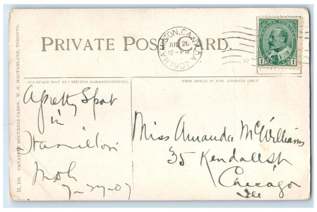1907 Ainseley's Wood Hamilton Ontario Canada Posted Antique Postcard
