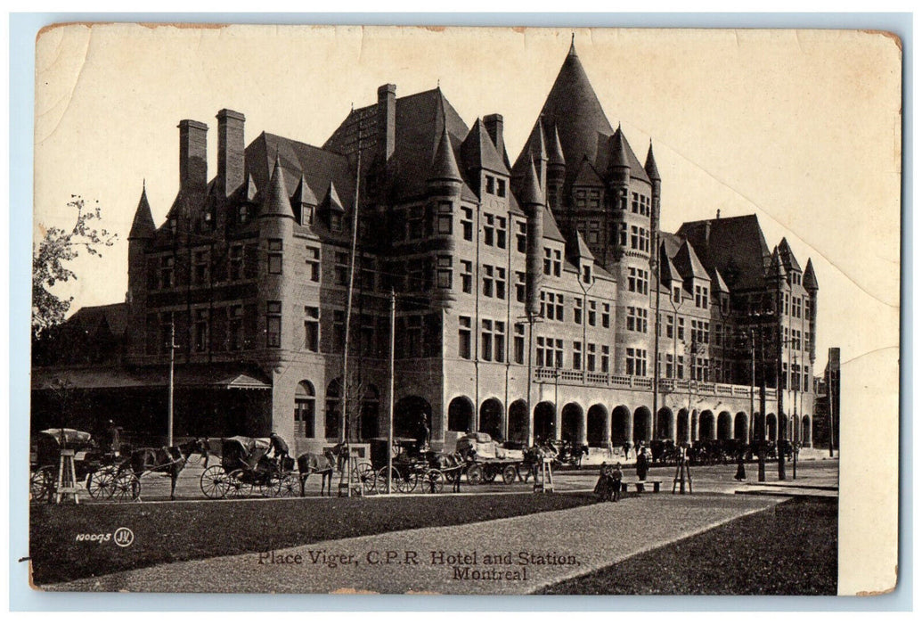 c1910 Place Viger C.P.R. Hotel and Station Montreal Quebec Canada Postcard