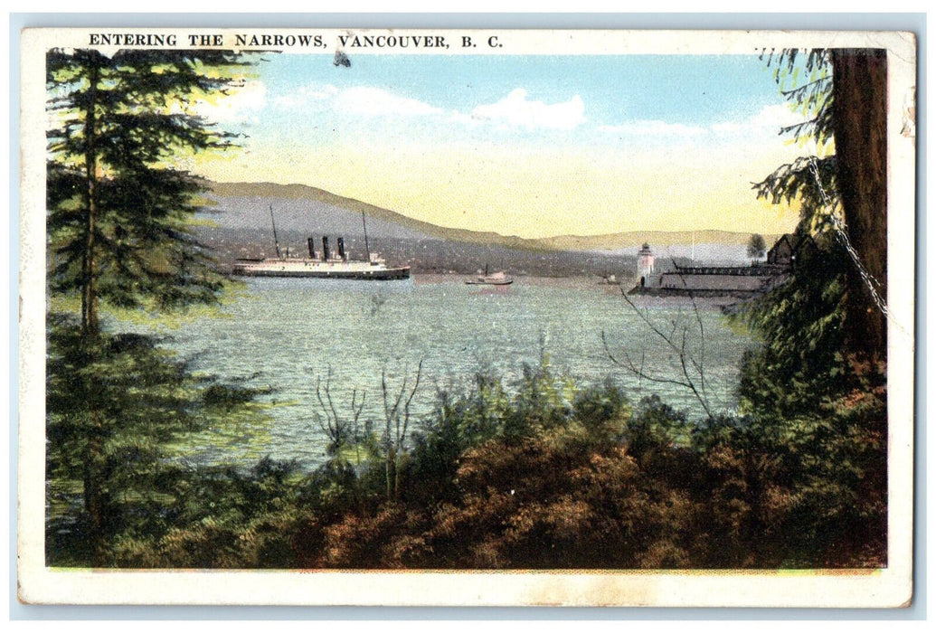 1922 Entering The Narrows Vancouver British Columbia Canada Posted Postcard