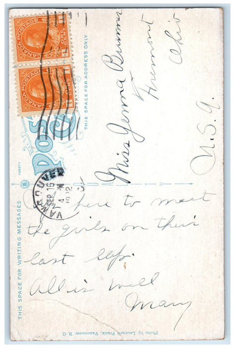 1922 Entering The Narrows Vancouver British Columbia Canada Posted Postcard