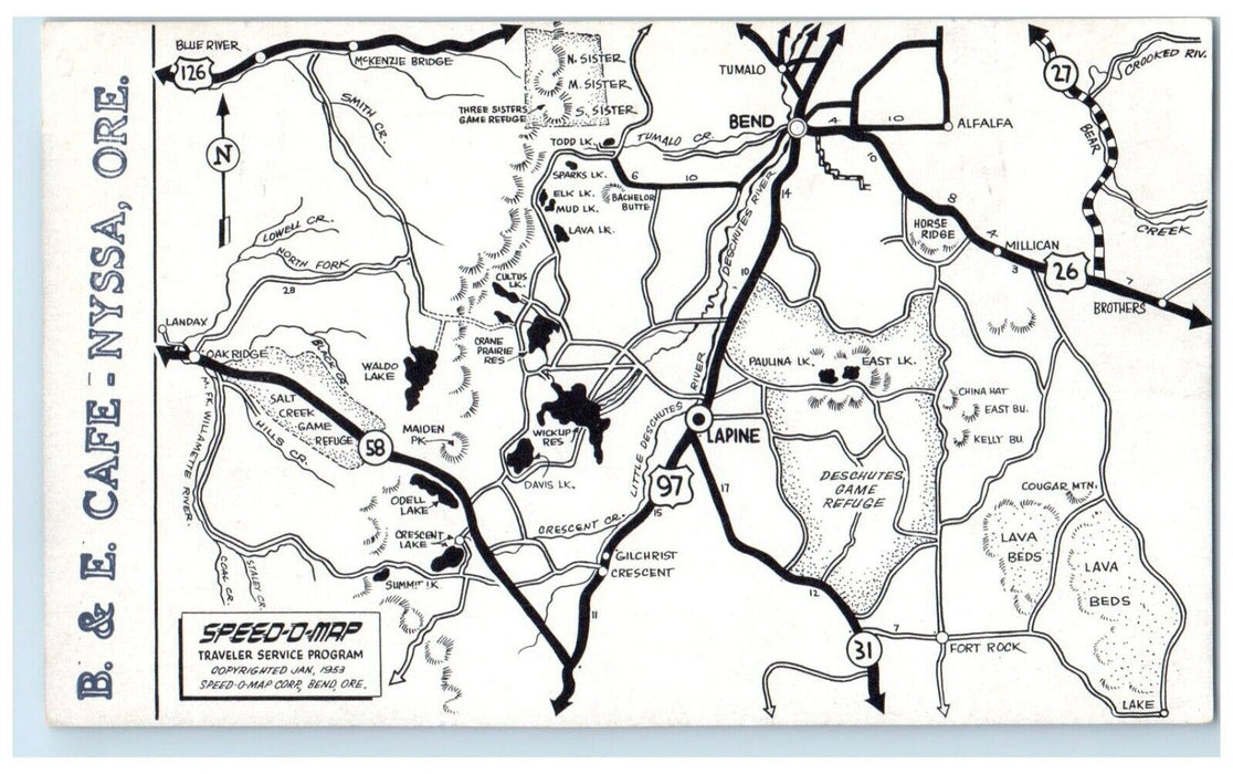 Speed O Map Hunting And Fishing Camp Johns Texaco Service Lapine Oregon Postcard