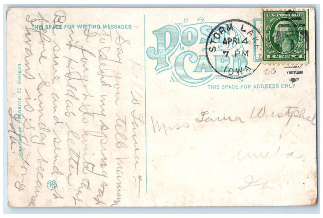 1915 The Beautiful Surroundings At Storm Lake Iowa IA Pennant Antique Postcard